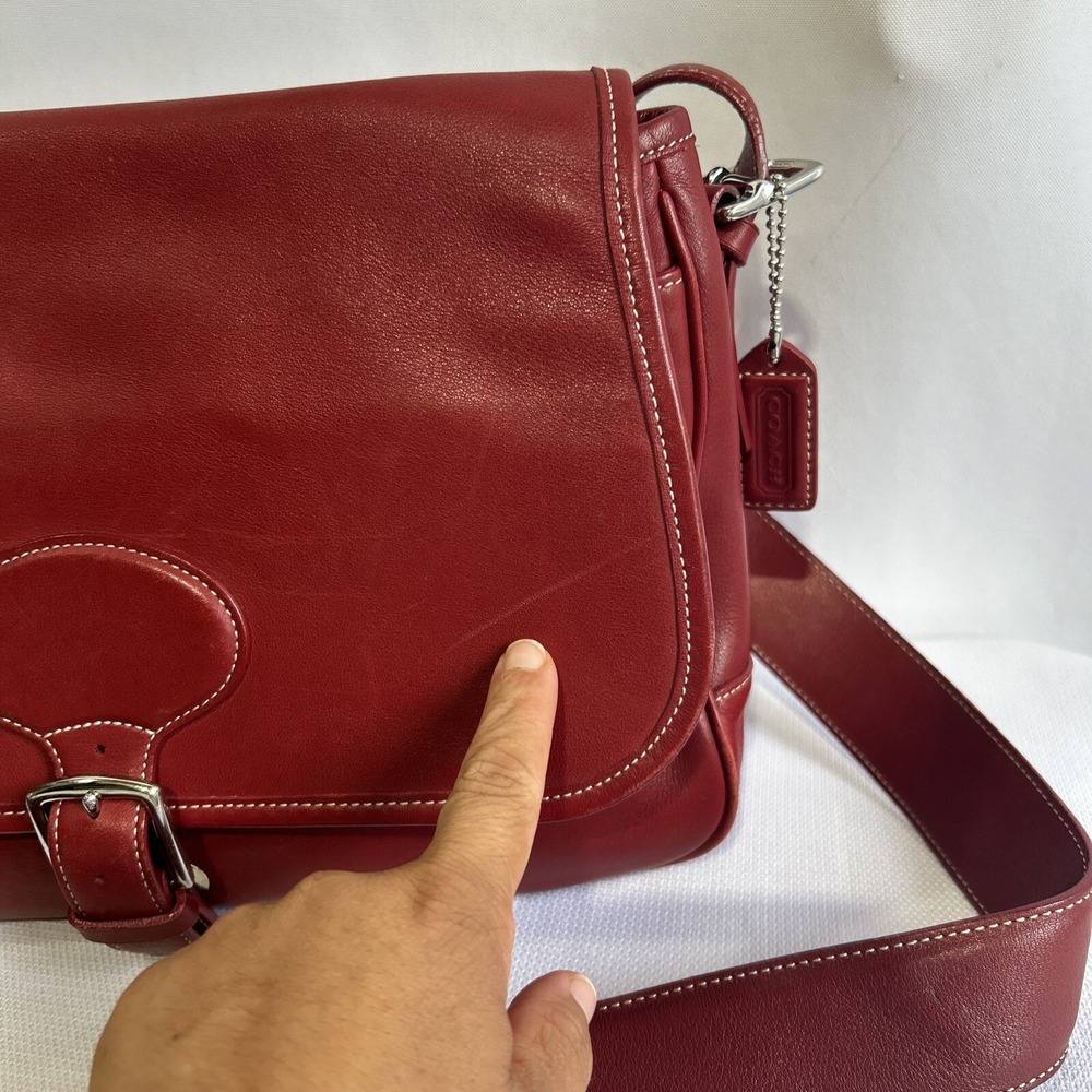 Coach Bag Leather Red #7750 Shoulder Cross Body Bag - Picture 3 of 13